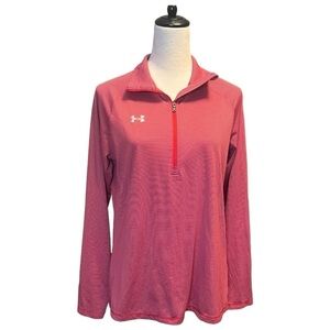 Under armour red and gray striped heatgear quarter zip pullover size Medium EUC